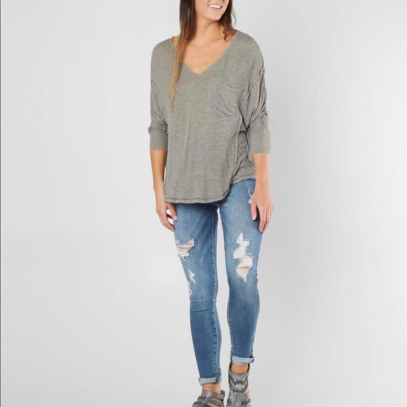 Free People Golden Gate 3/4 Sleeve V-Neck Grey S - Picture 2 of 3